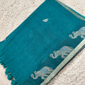 Bengal Cotton Saree- Rama Green with Elephant Border
