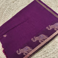Bengal Cotton Saree- Wine Color with Elephant Border