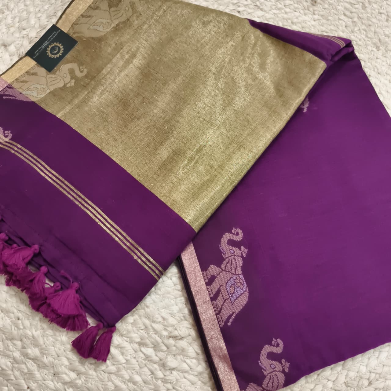 Bengal Cotton Saree- Wine Color with Elephant Border