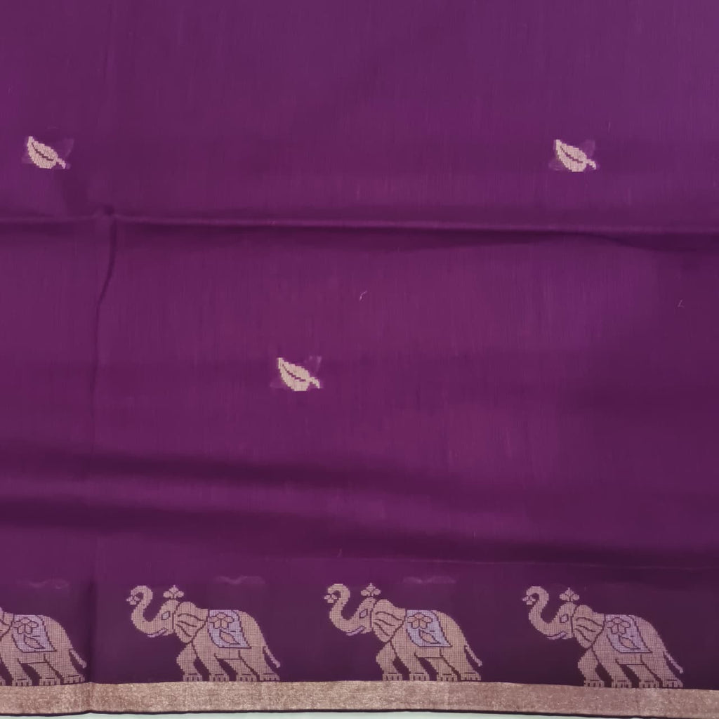 Bengal Cotton Saree- Wine Color with Elephant Border