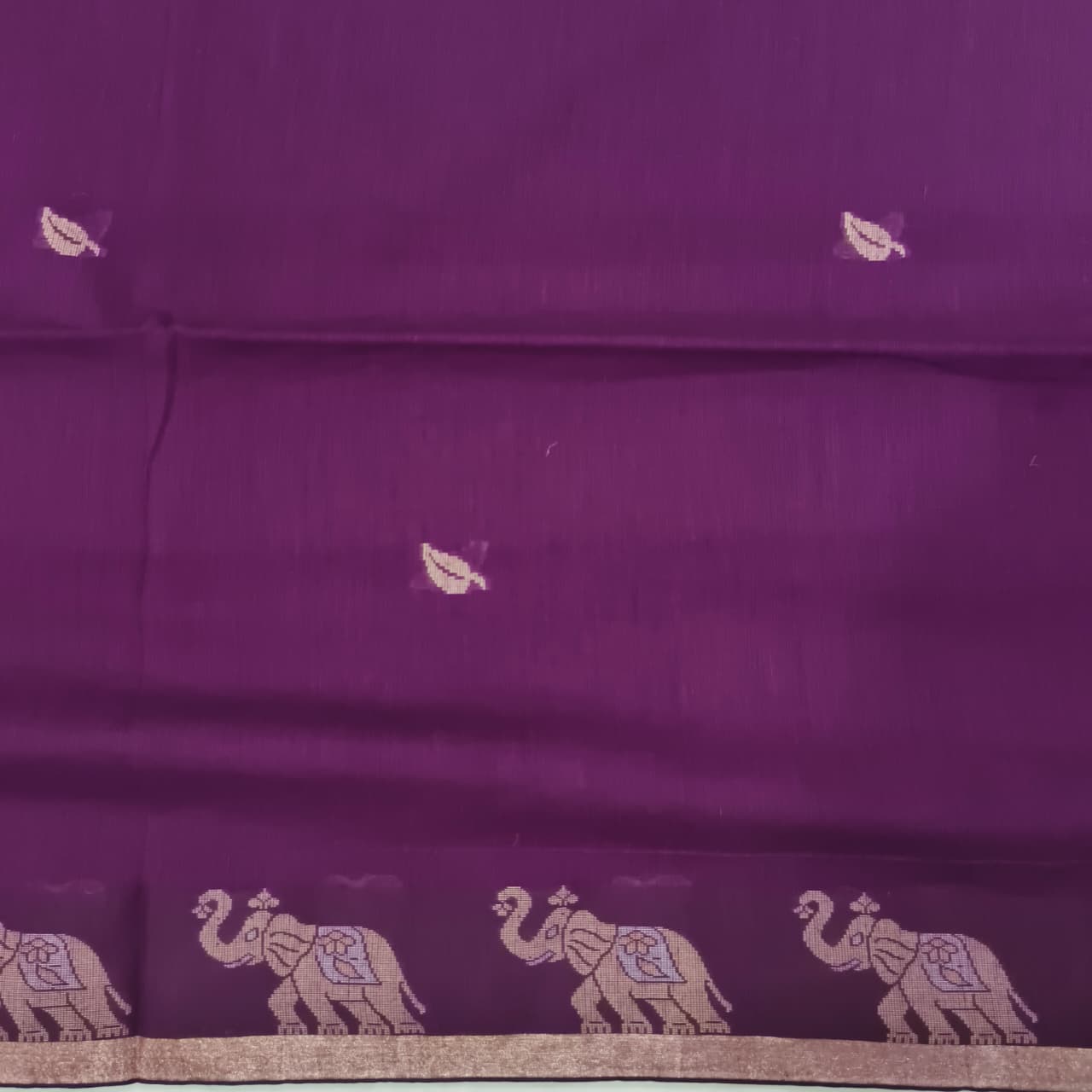 Bengal Cotton Saree- Wine Color with Elephant Border