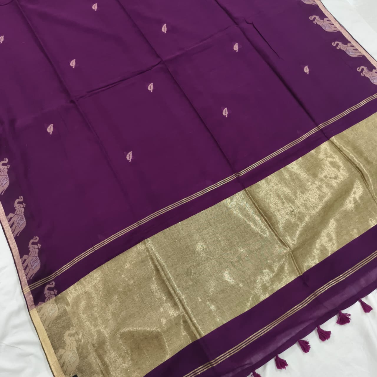 Bengal Cotton Saree- Wine Color with Elephant Border