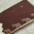 Bengal Cotton Saree- Brown Color with Elephant Border