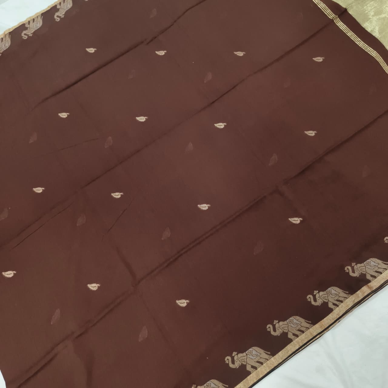 Bengal Cotton Saree- Brown Color with Elephant Border