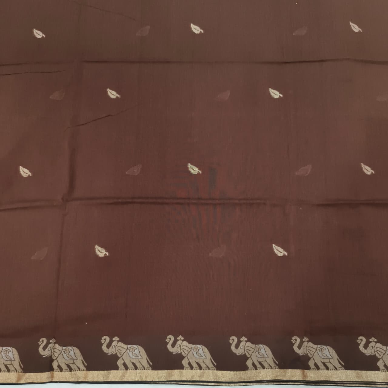 Bengal Cotton Saree- Brown Color with Elephant Border