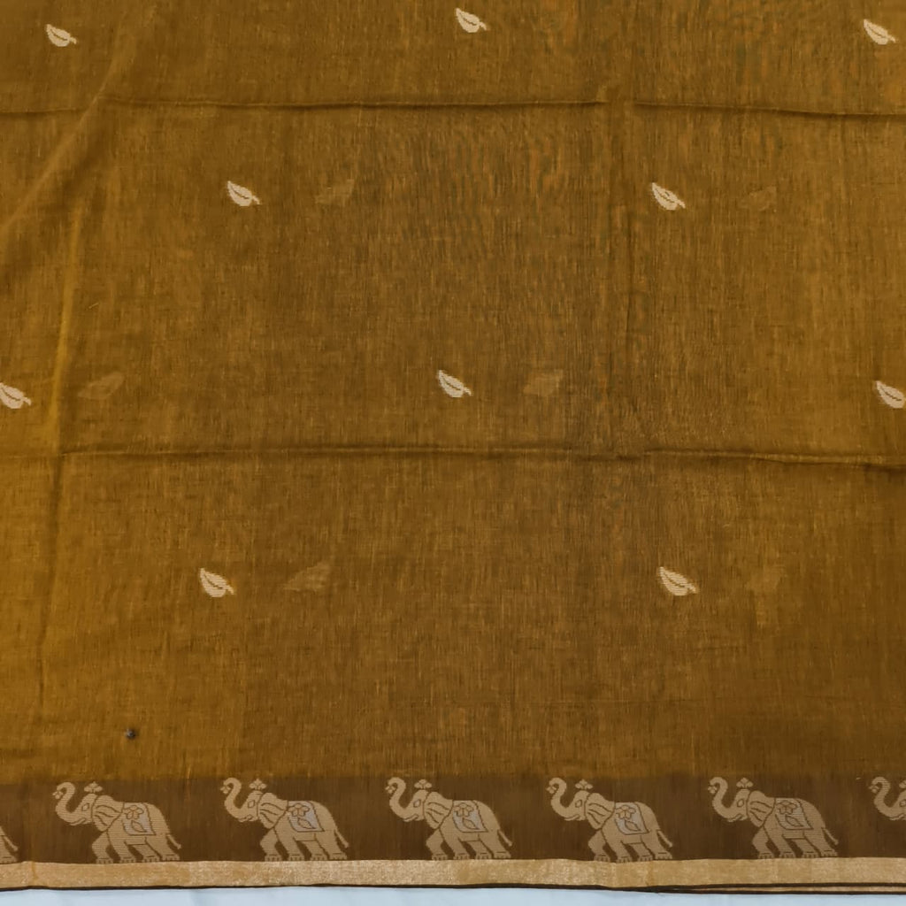 Bengal Cotton Saree- Mustard Yellow with Elephant Border