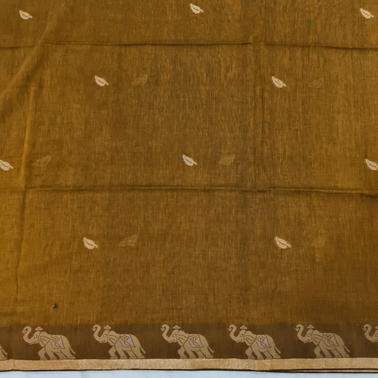 Bengal Cotton Saree- Mustard Yellow with Elephant Border