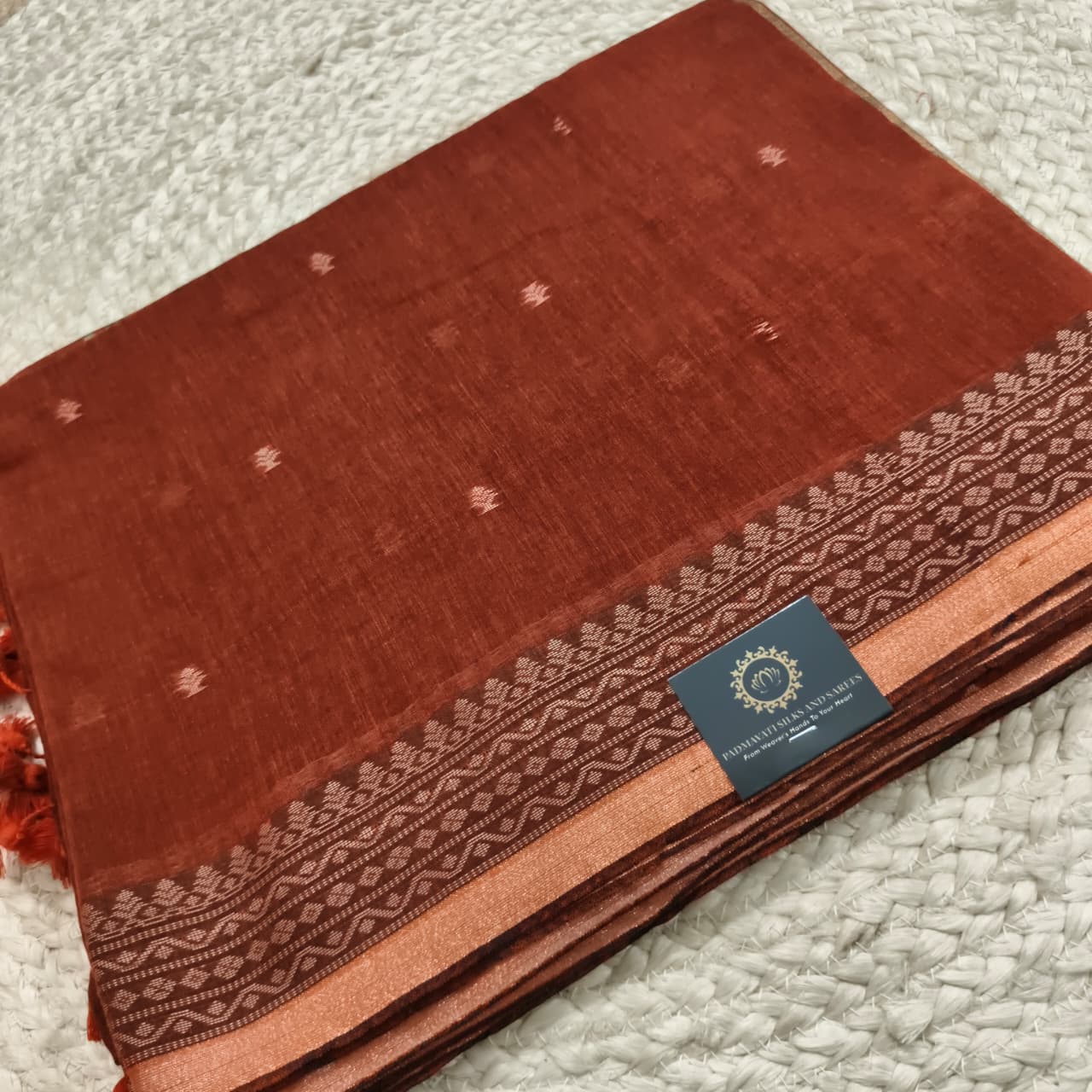 Bengal Cotton Saree- Rust orange Color