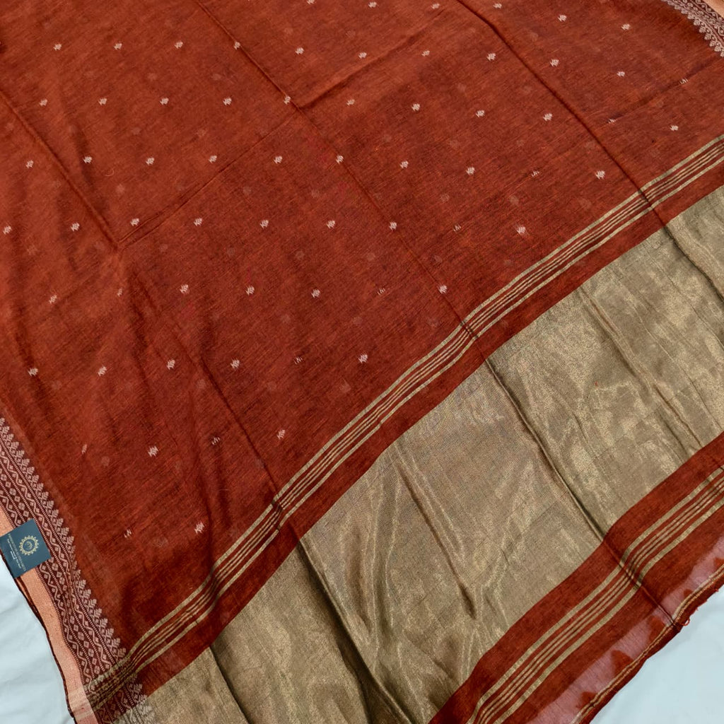 Bengal Cotton Saree- Rust orange Color