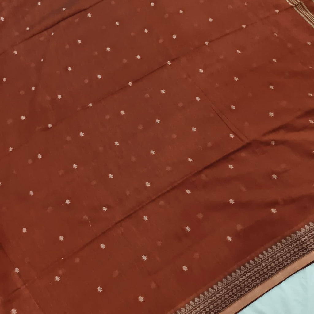 Bengal Cotton Saree- Rust orange Color