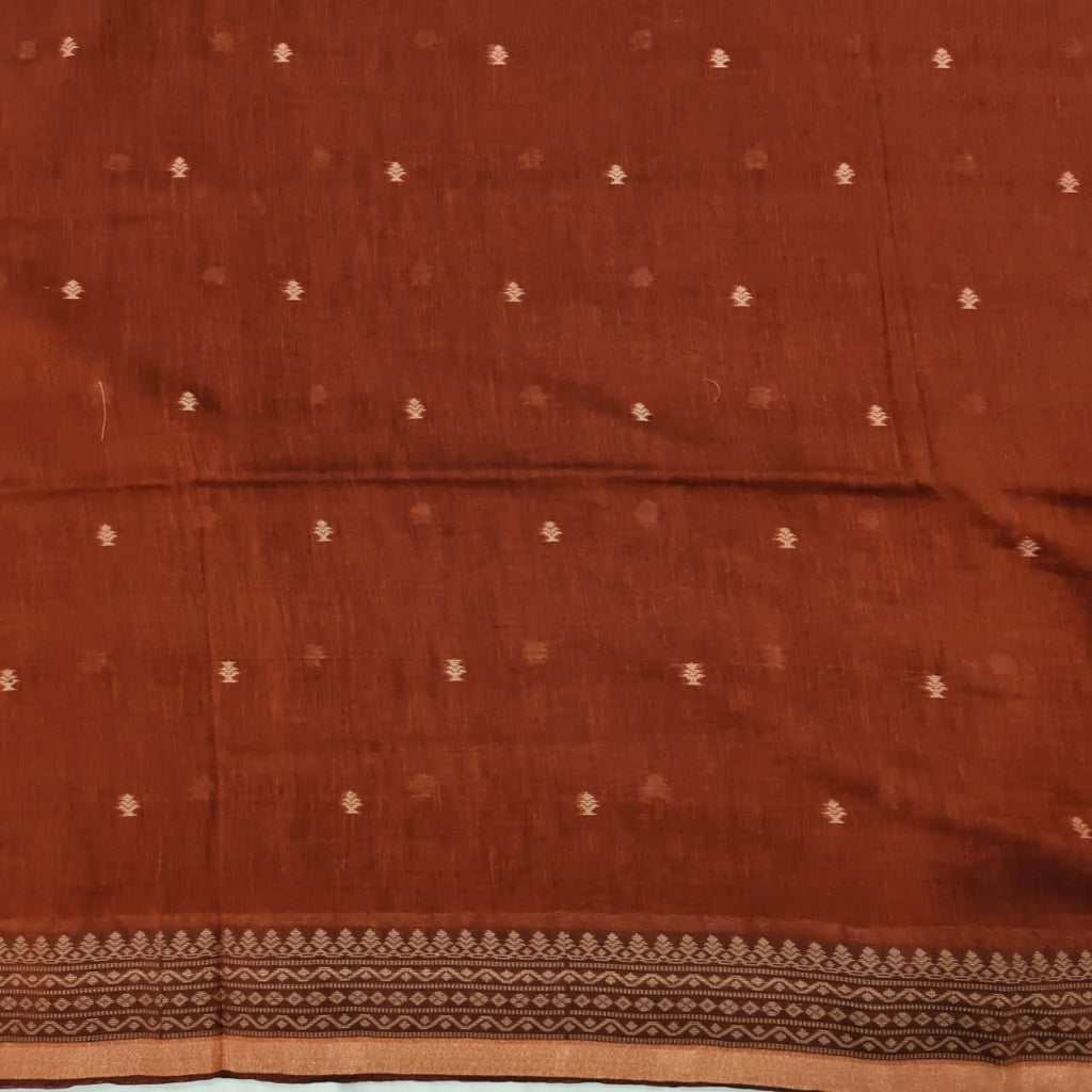 Bengal Cotton Saree- Rust orange Color