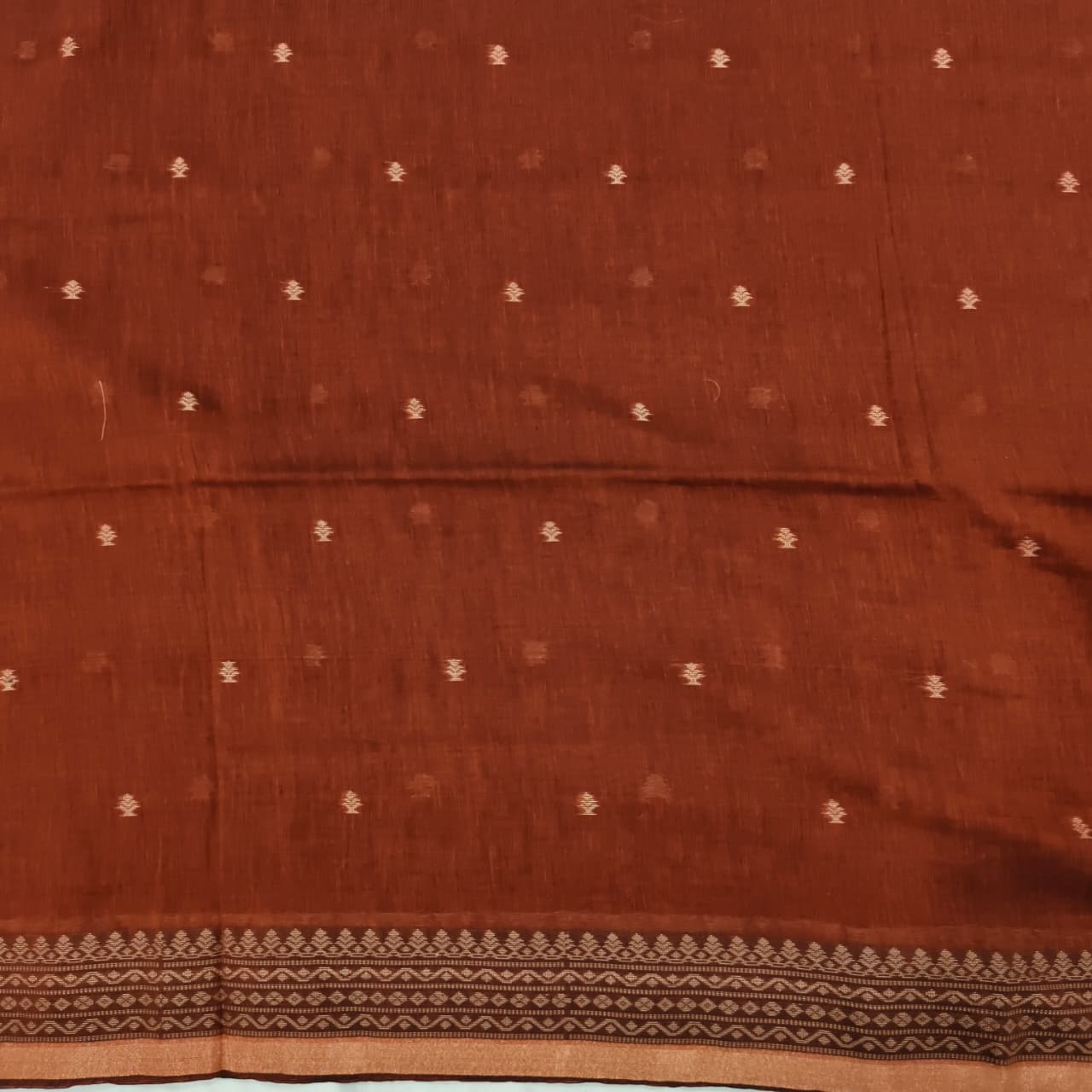 Bengal Cotton Saree- Rust orange Color