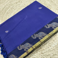 Bengal Cotton Saree- Blue Color with Elephant border