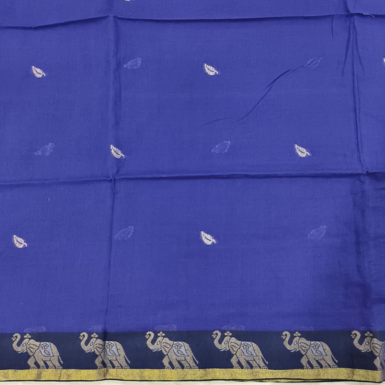 Bengal Cotton Saree- Blue Color with Elephant border