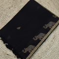 Bengal Cotton Saree- Black Color with Elephant border