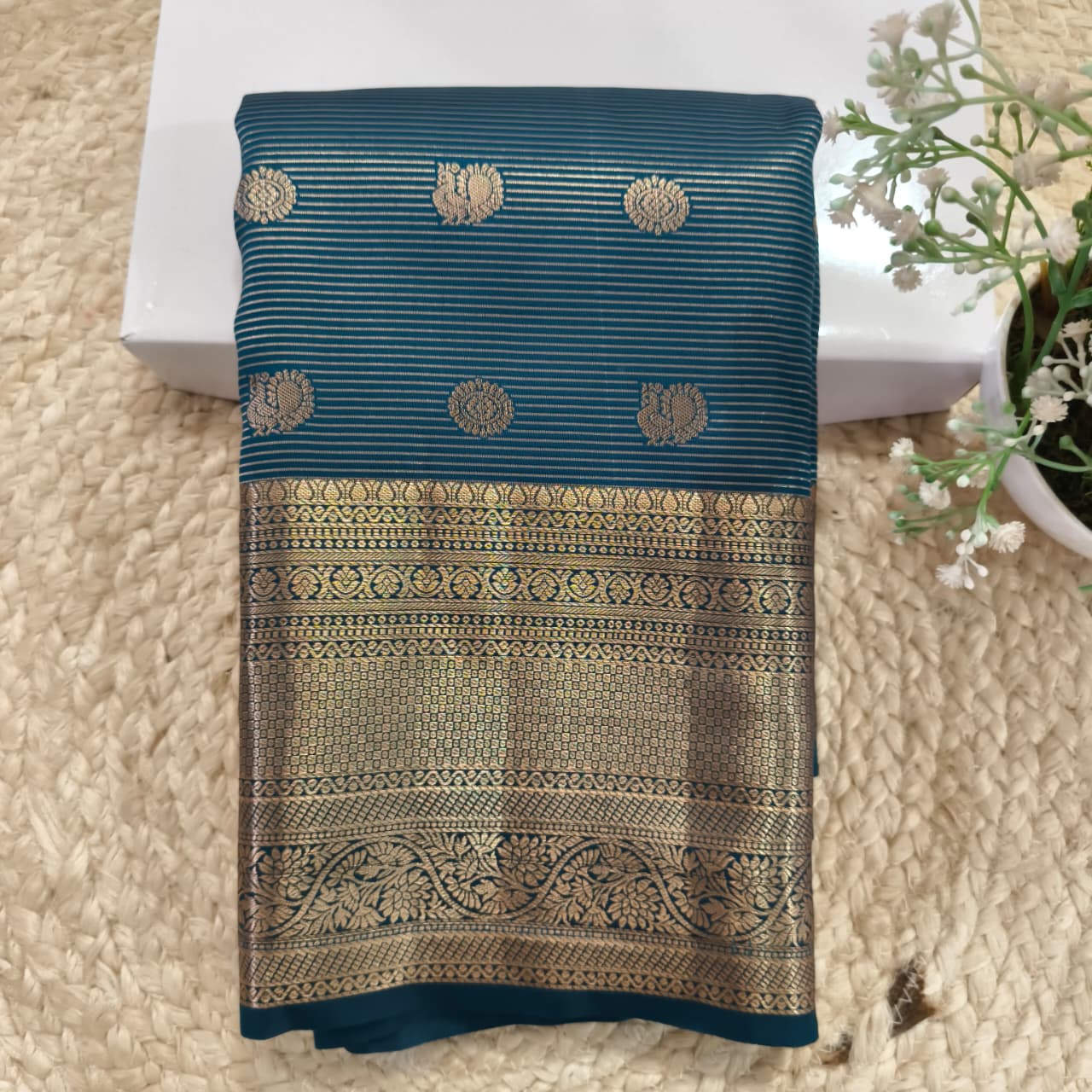 Semi Kanchipuram Silk Saree- Peacock Blue