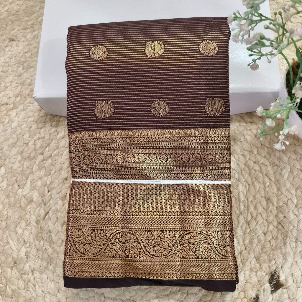 Semi Kanchipuram Silk Saree- Chocolate Brown