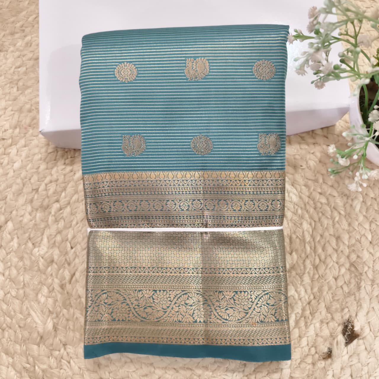 Semi Kanchipuram Silk Saree- Light Teal Blue