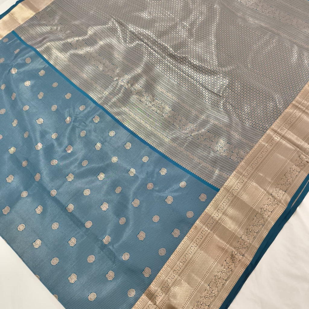 Semi Kanchipuram Silk Saree- Peacock Blue