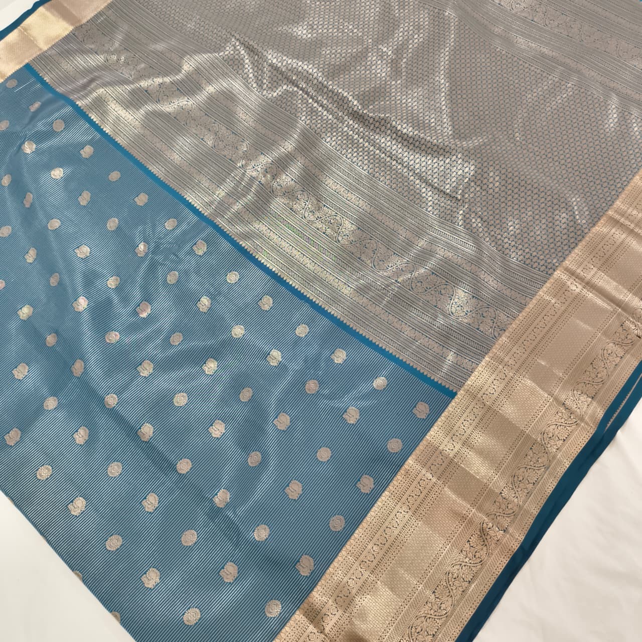 Semi Kanchipuram Silk Saree- Peacock Blue