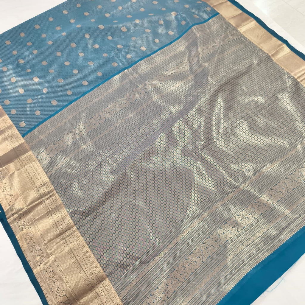 Semi Kanchipuram Silk Saree- Peacock Blue