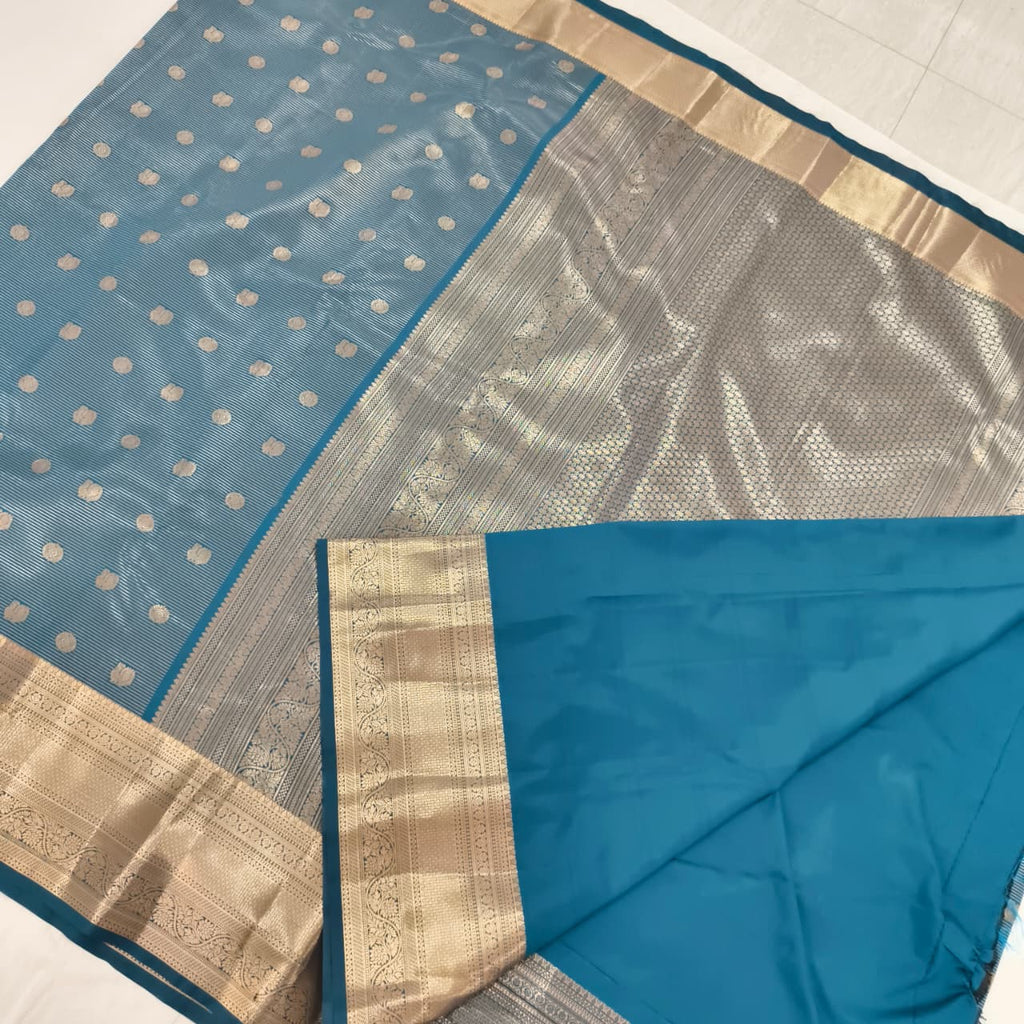 Semi Kanchipuram Silk Saree- Peacock Blue