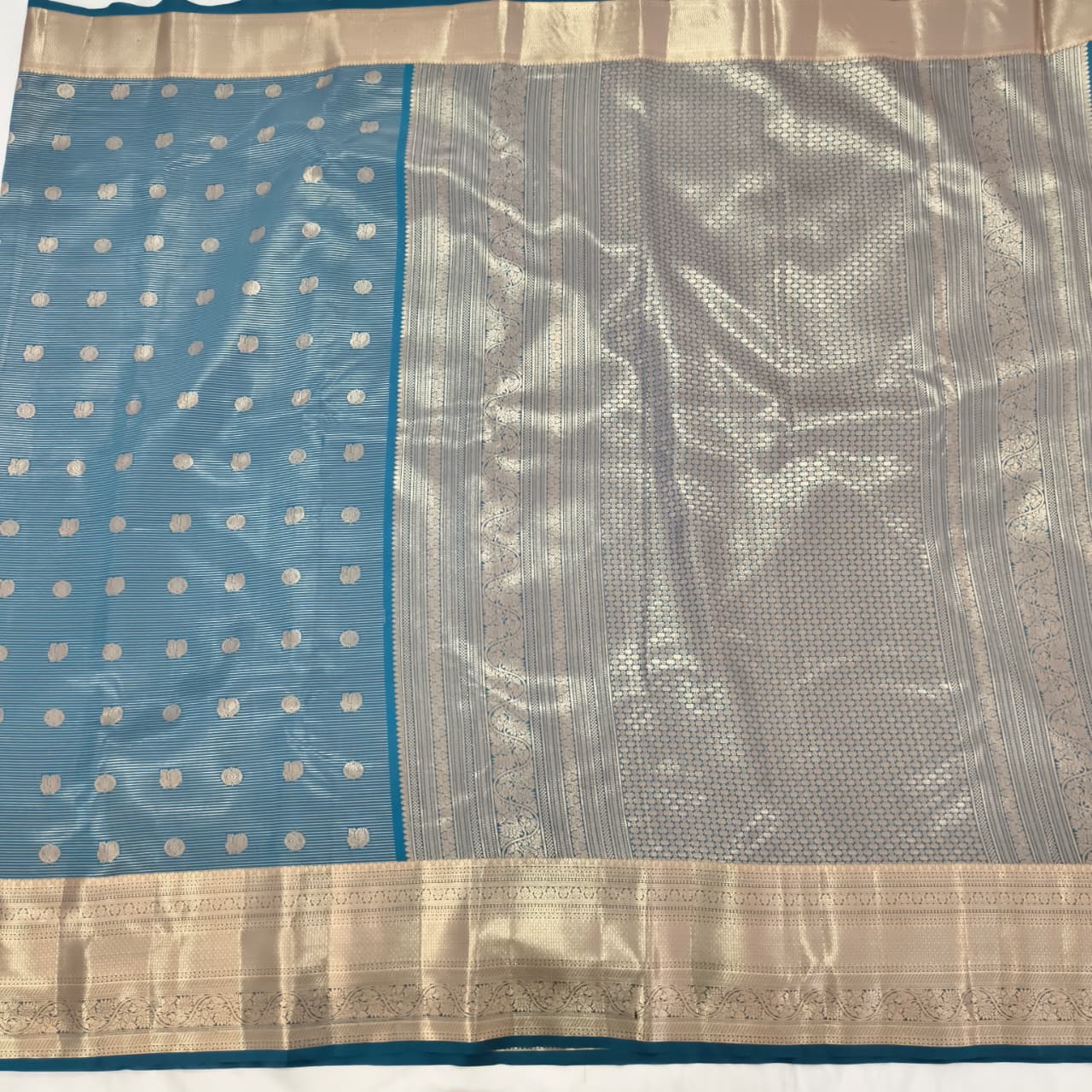 Semi Kanchipuram Silk Saree- Peacock Blue