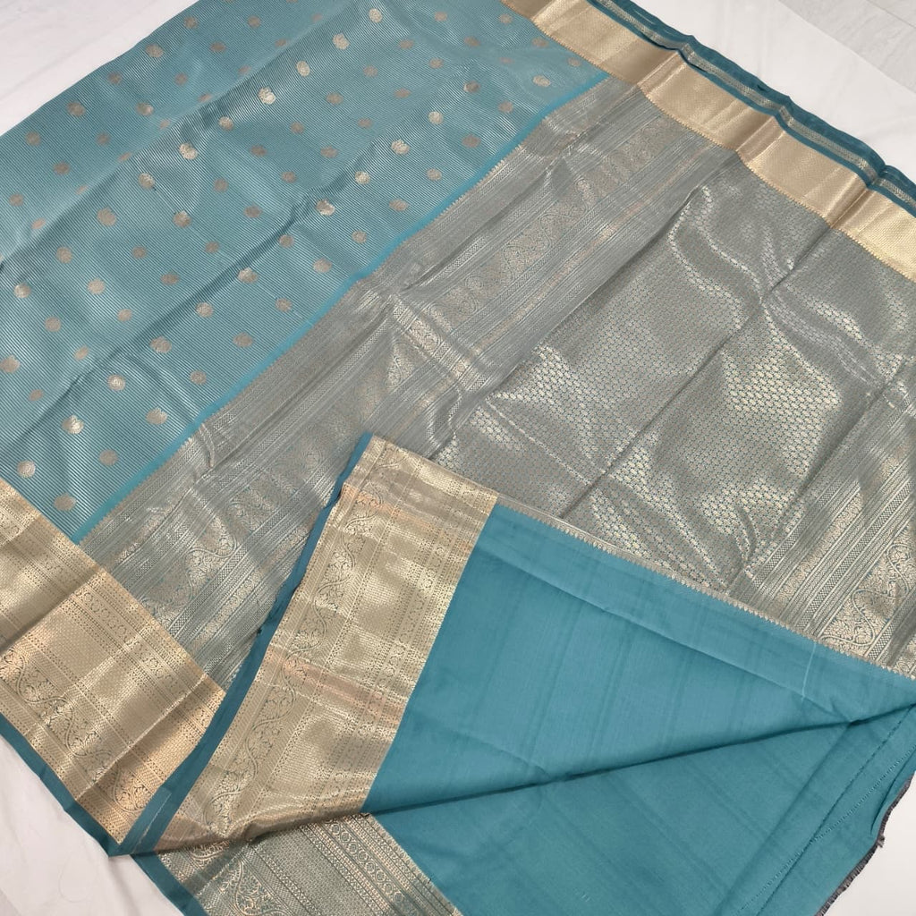 Semi Kanchipuram Silk Saree- Light Teal Blue