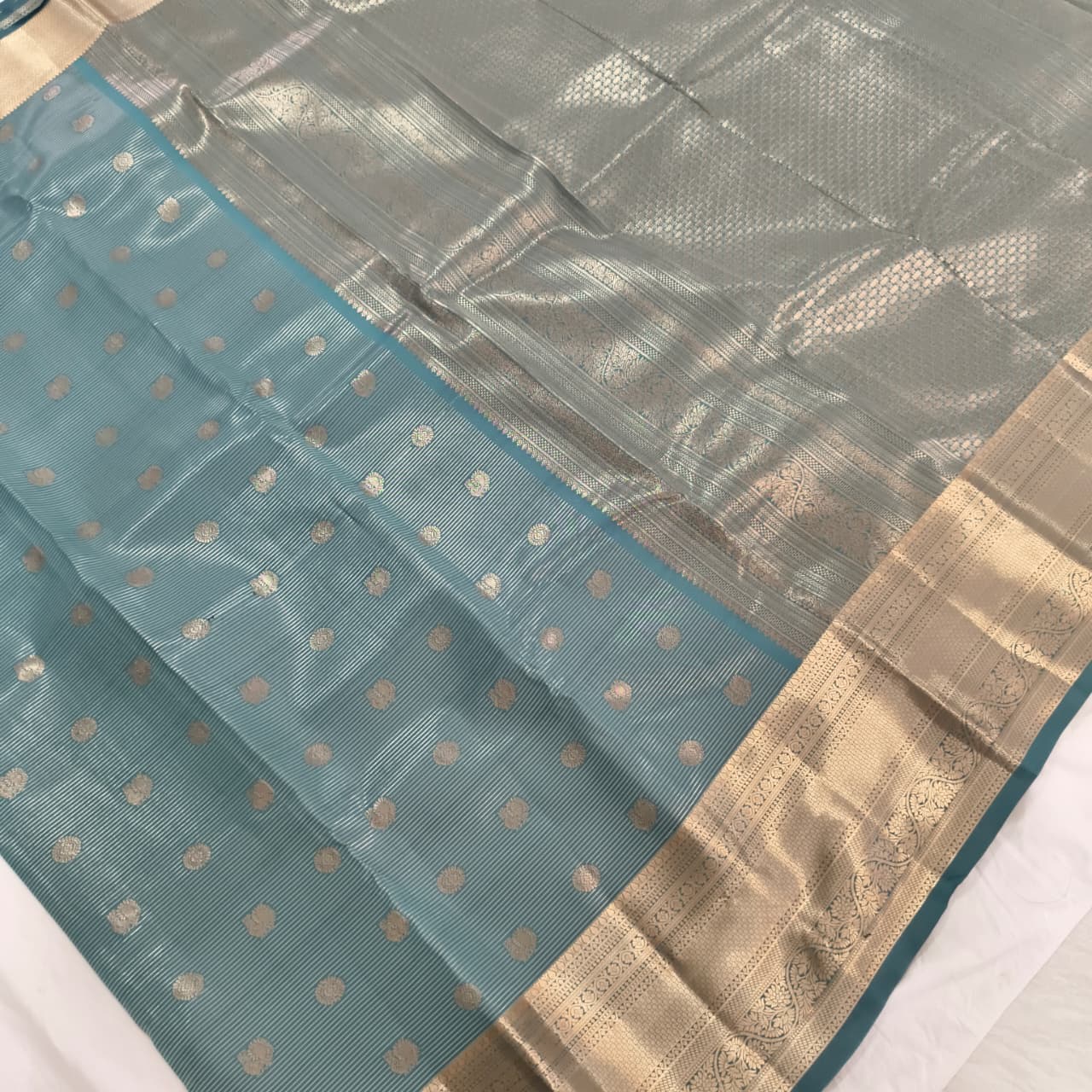 Semi Kanchipuram Silk Saree- Light Teal Blue