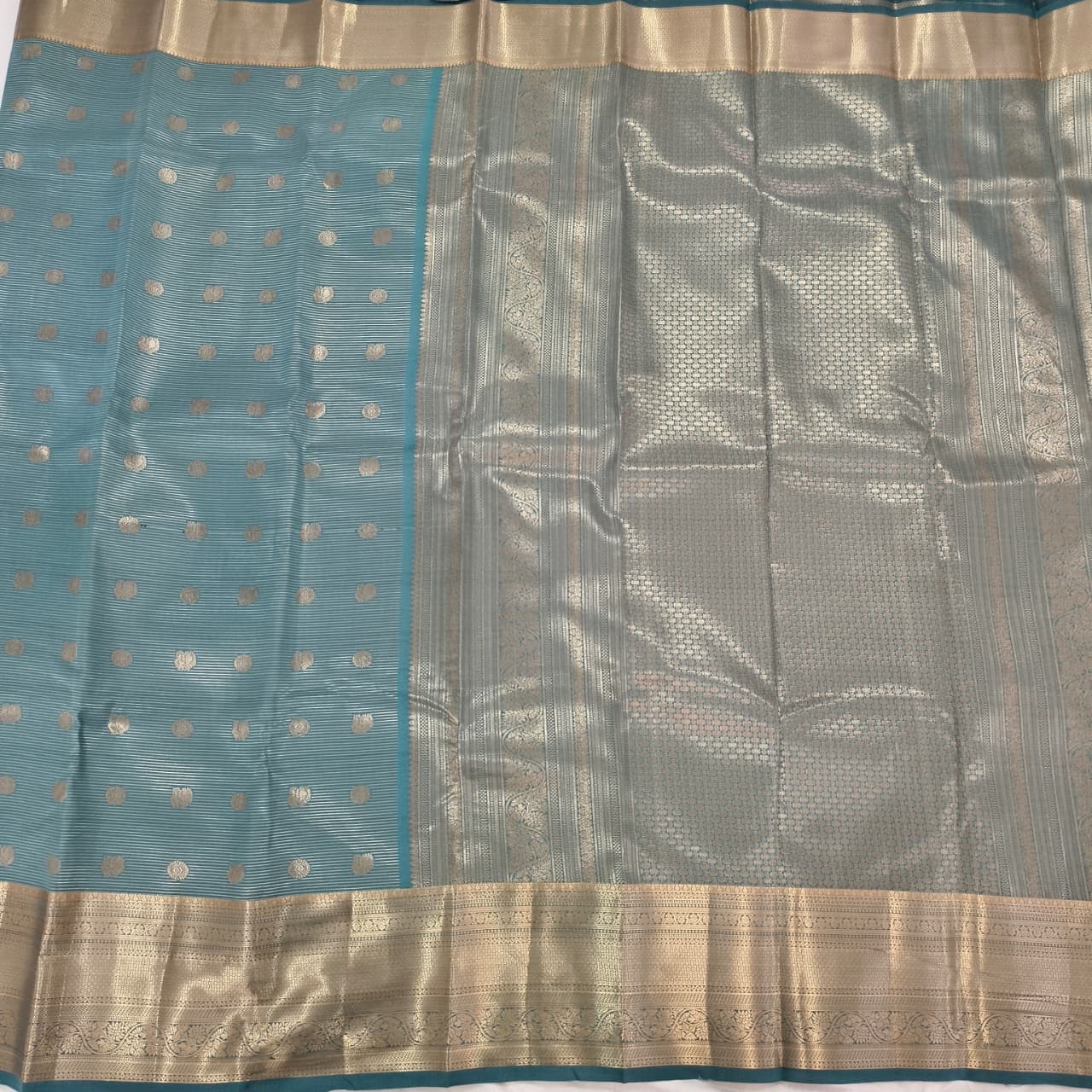 Semi Kanchipuram Silk Saree- Light Teal Blue