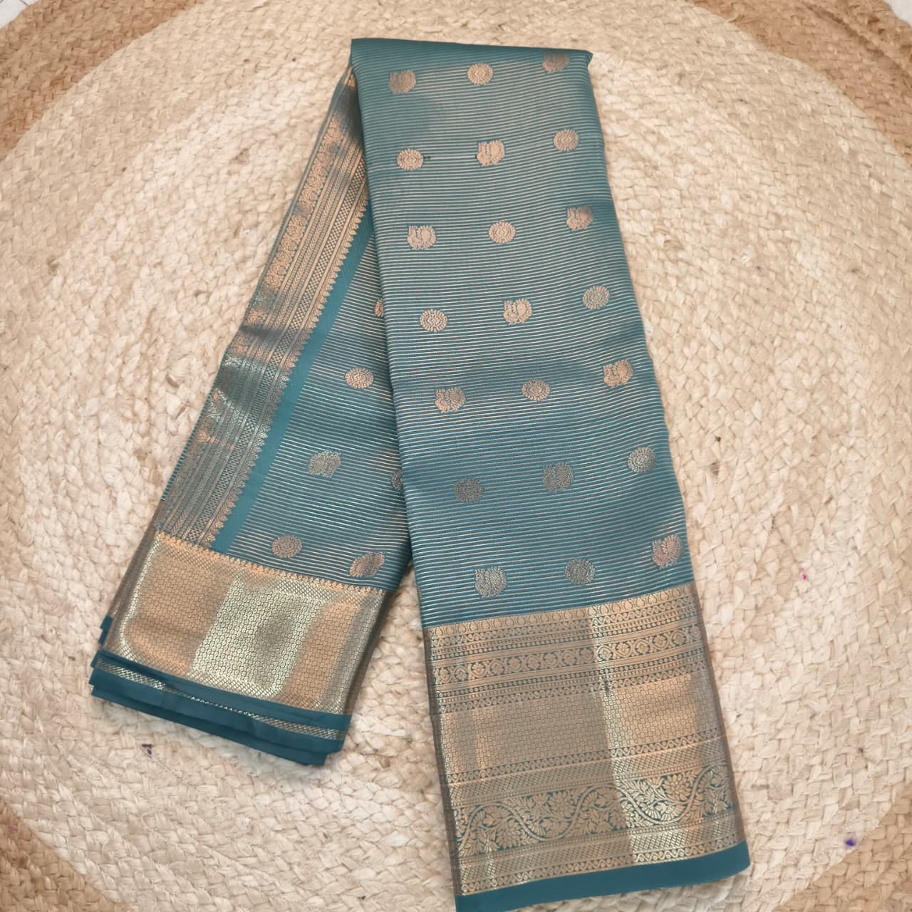 Semi Kanchipuram Silk Saree- Light Teal Blue