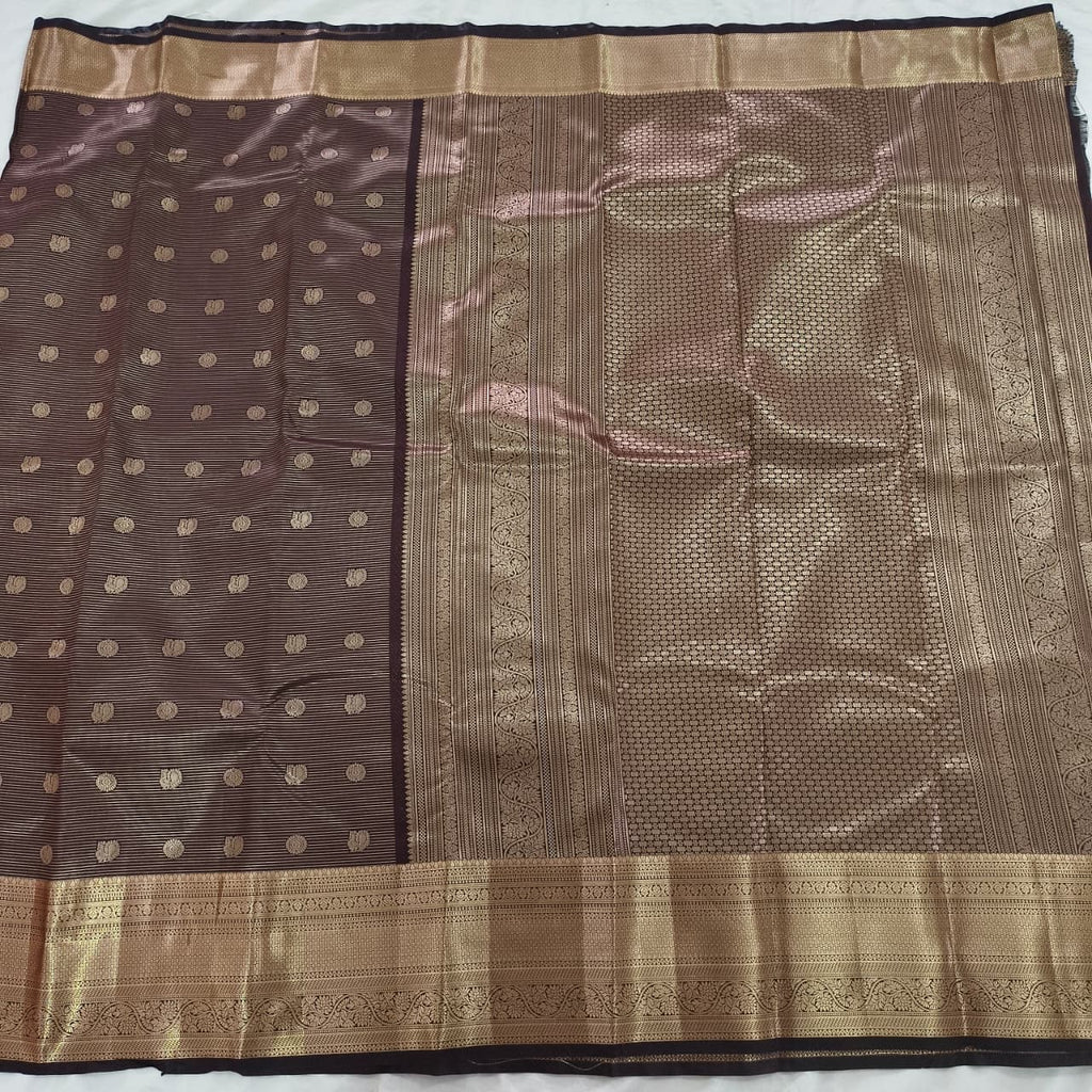 Semi Kanchipuram Silk Saree- Chocolate Brown