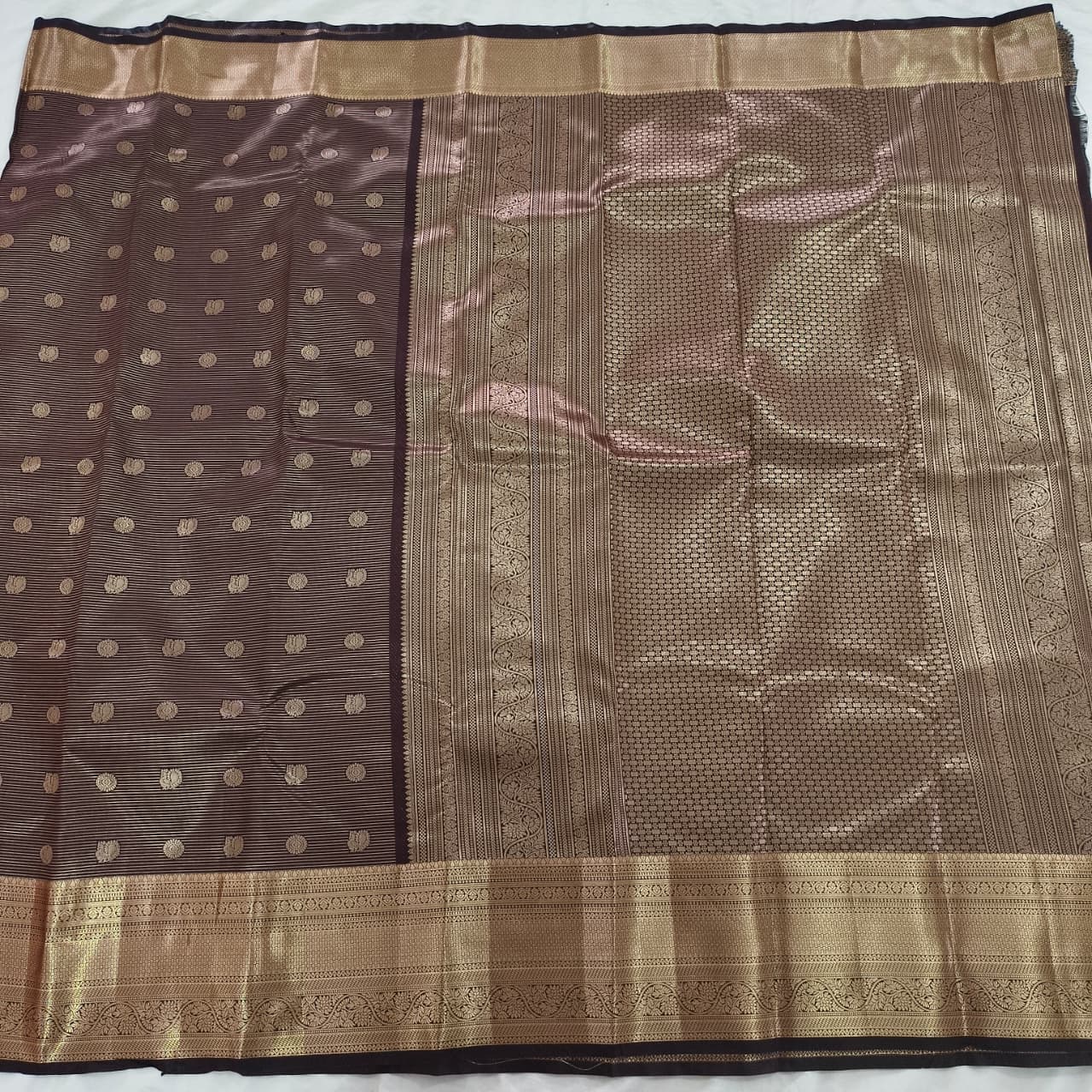 Semi Kanchipuram Silk Saree- Chocolate Brown