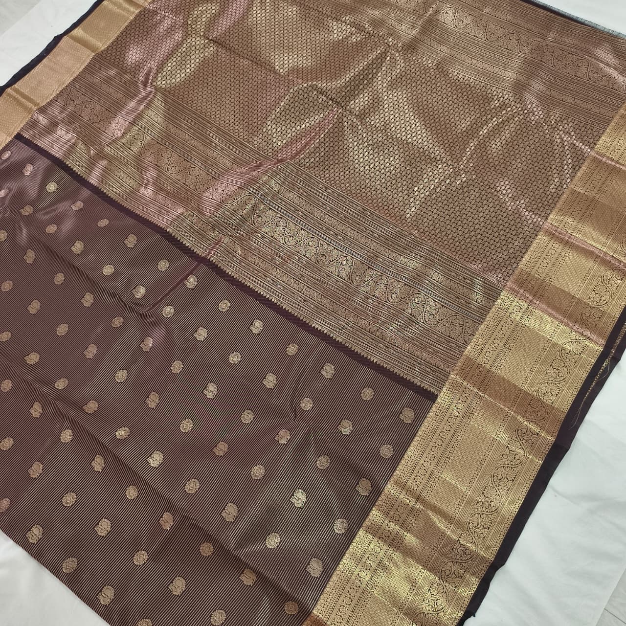 Semi Kanchipuram Silk Saree- Chocolate Brown