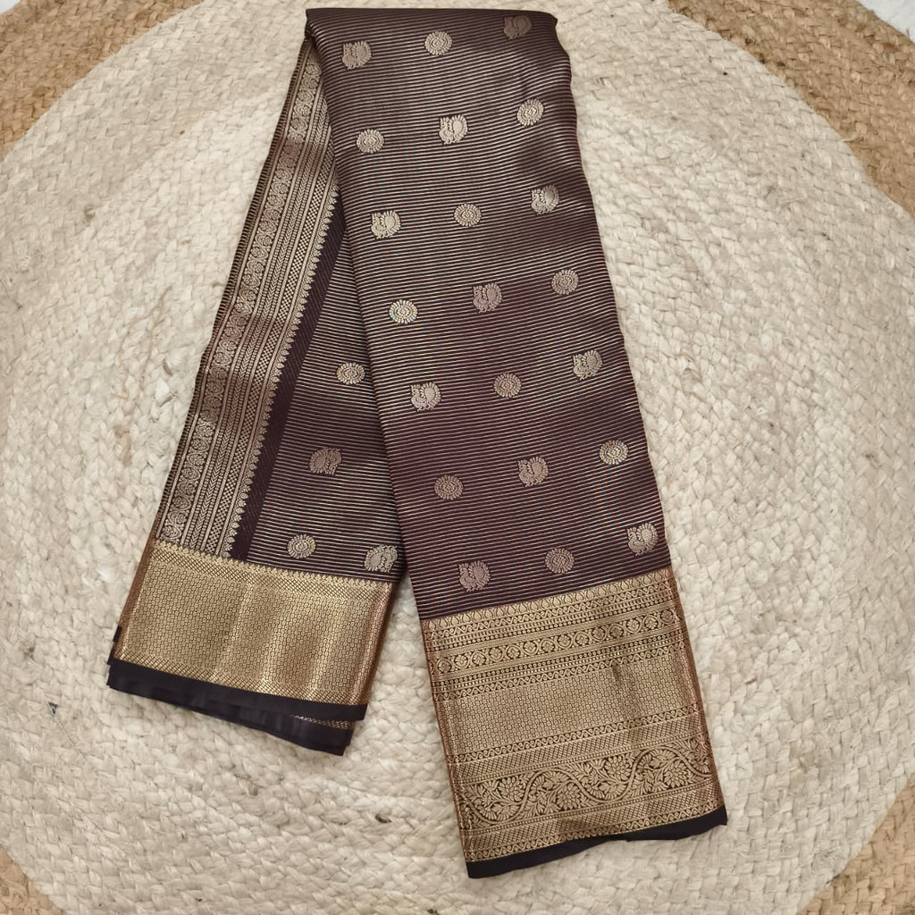 Semi Kanchipuram Silk Saree- Chocolate Brown