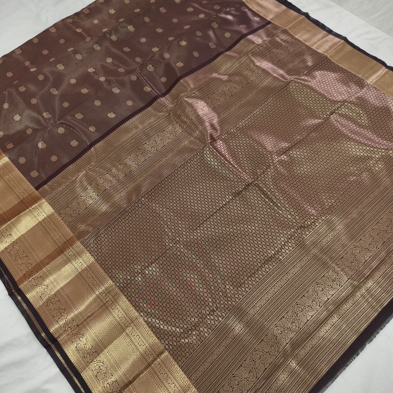 Semi Kanchipuram Silk Saree- Chocolate Brown