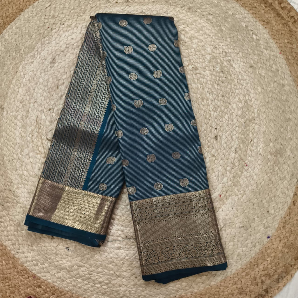 Semi Kanchipuram Silk Saree- Peacock Blue