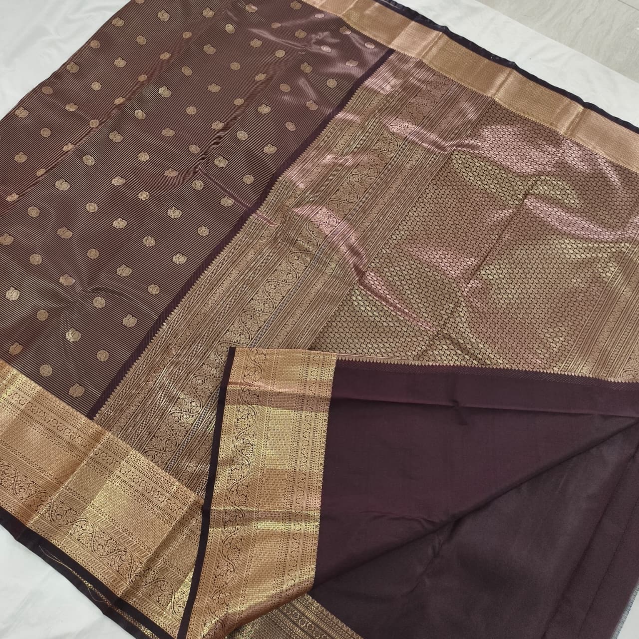 Semi Kanchipuram Silk Saree- Chocolate Brown