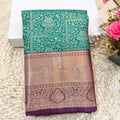Semi Kanchipuram Brocade Silk Saree- Dark Rama Green with Wine color Contrast