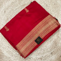 Red Viscose Saree with Green Contrast blouse