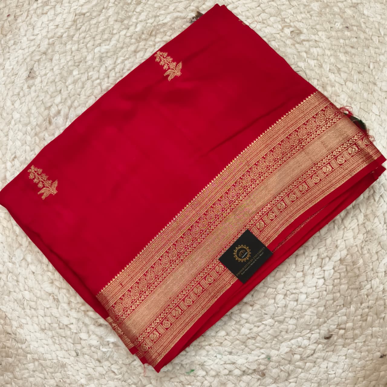 Red Viscose Saree with Green Contrast blouse