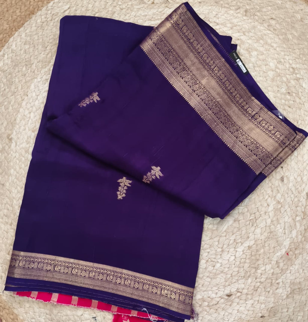 Purple Viscose Saree with Rani Pink Contrast blouse
