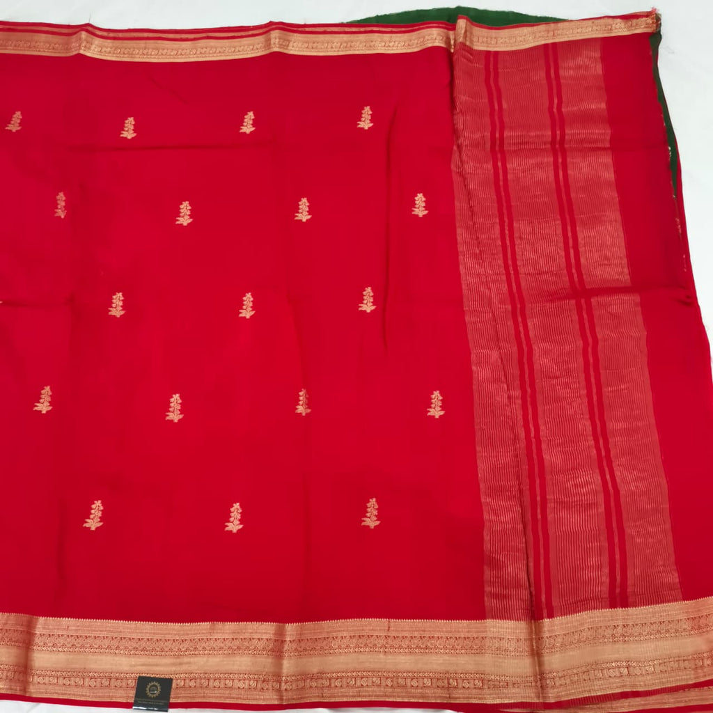 Red Viscose Saree with Green Contrast blouse