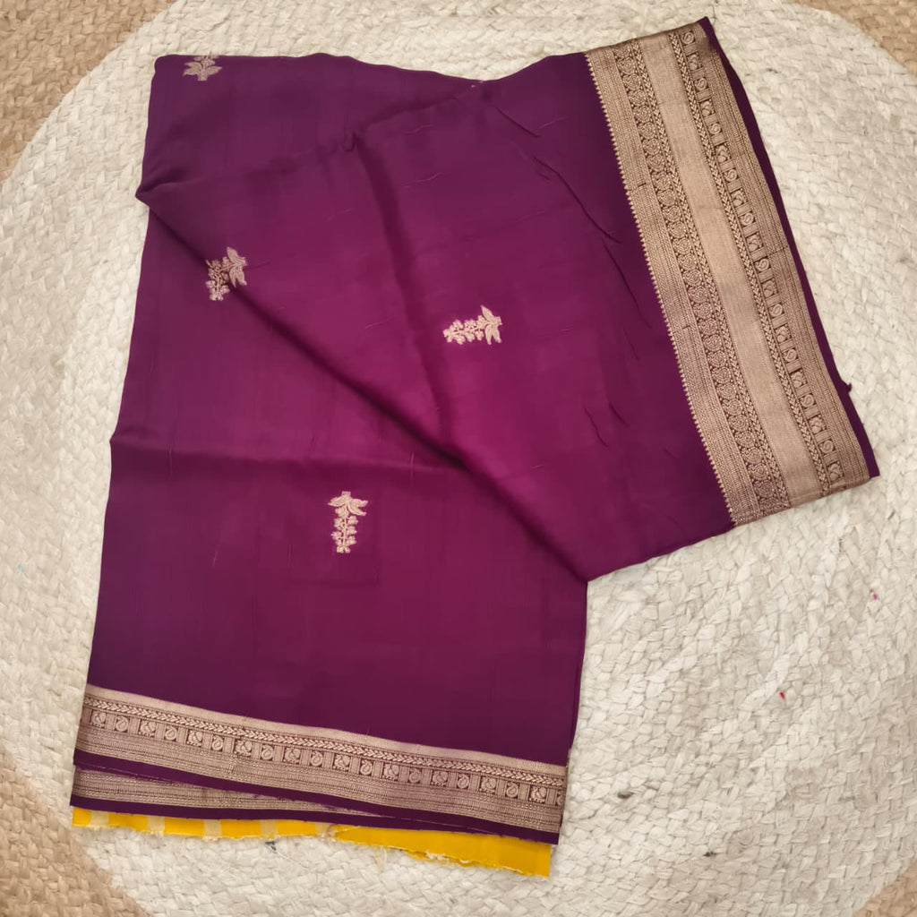 Wine Color Viscose Saree with Yellow Contrast blouse