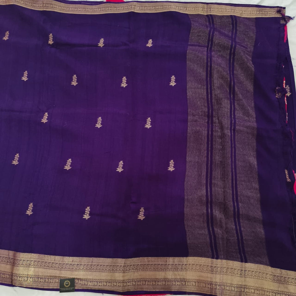 Purple Viscose Saree with Rani Pink Contrast blouse