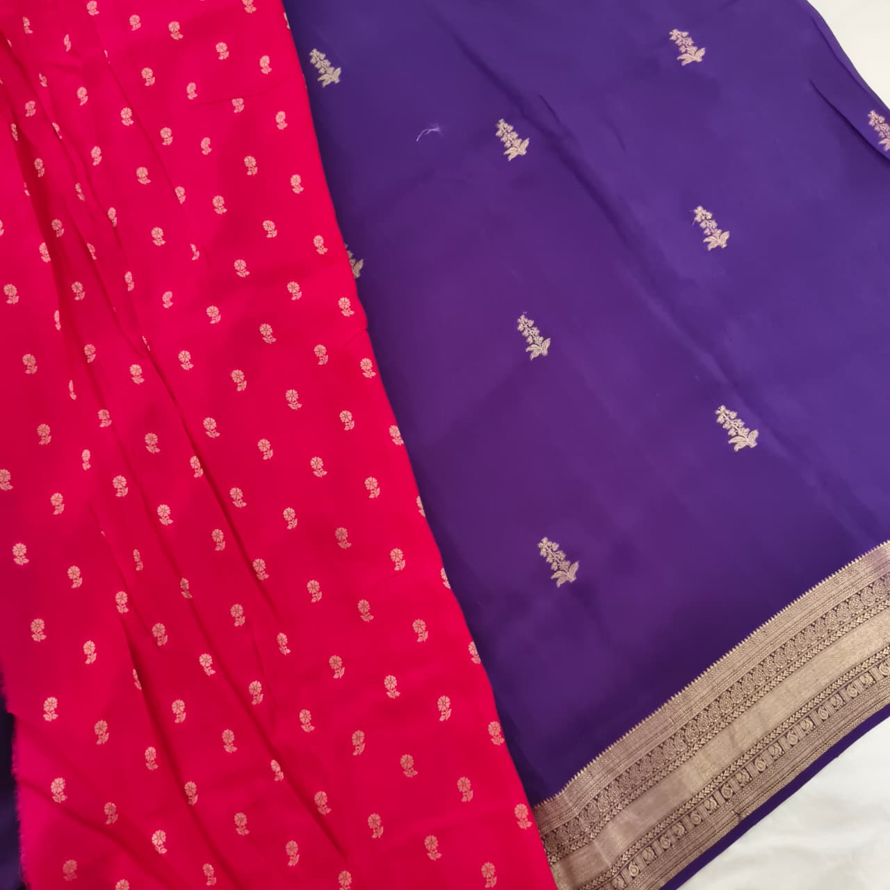 Purple Viscose Saree with Rani Pink Contrast blouse