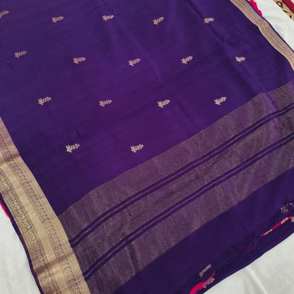 Purple Viscose Saree with Rani Pink Contrast blouse