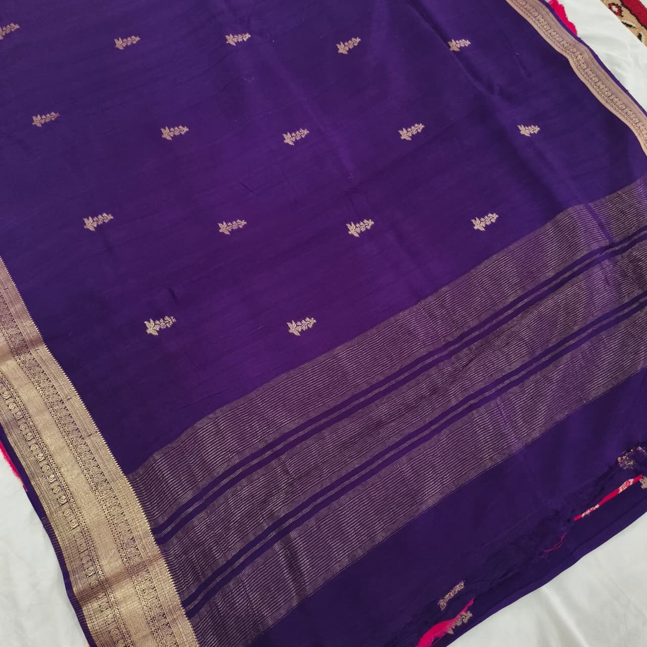 Purple Viscose Saree with Rani Pink Contrast blouse