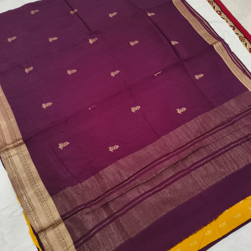 Wine Color Viscose Saree with Yellow Contrast blouse