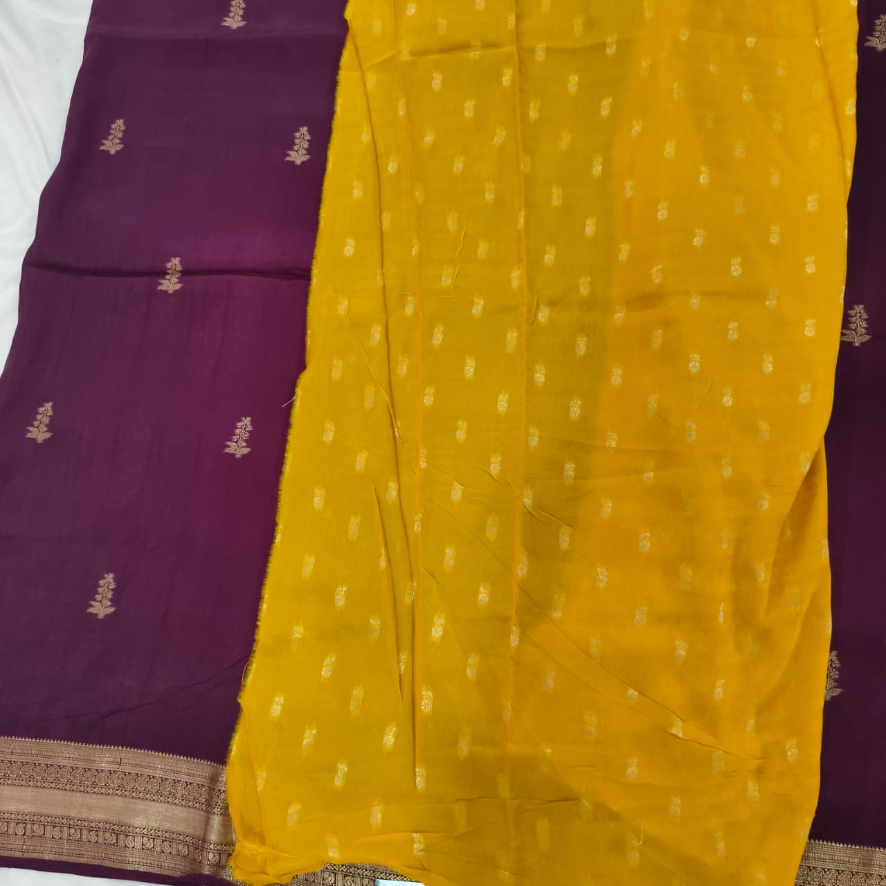 Wine Color Viscose Saree with Yellow Contrast blouse